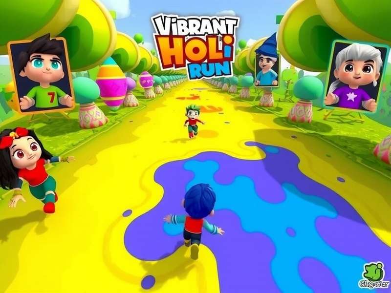 Vibrant Holi Run gameplay screenshot showing colorful characters and environments
